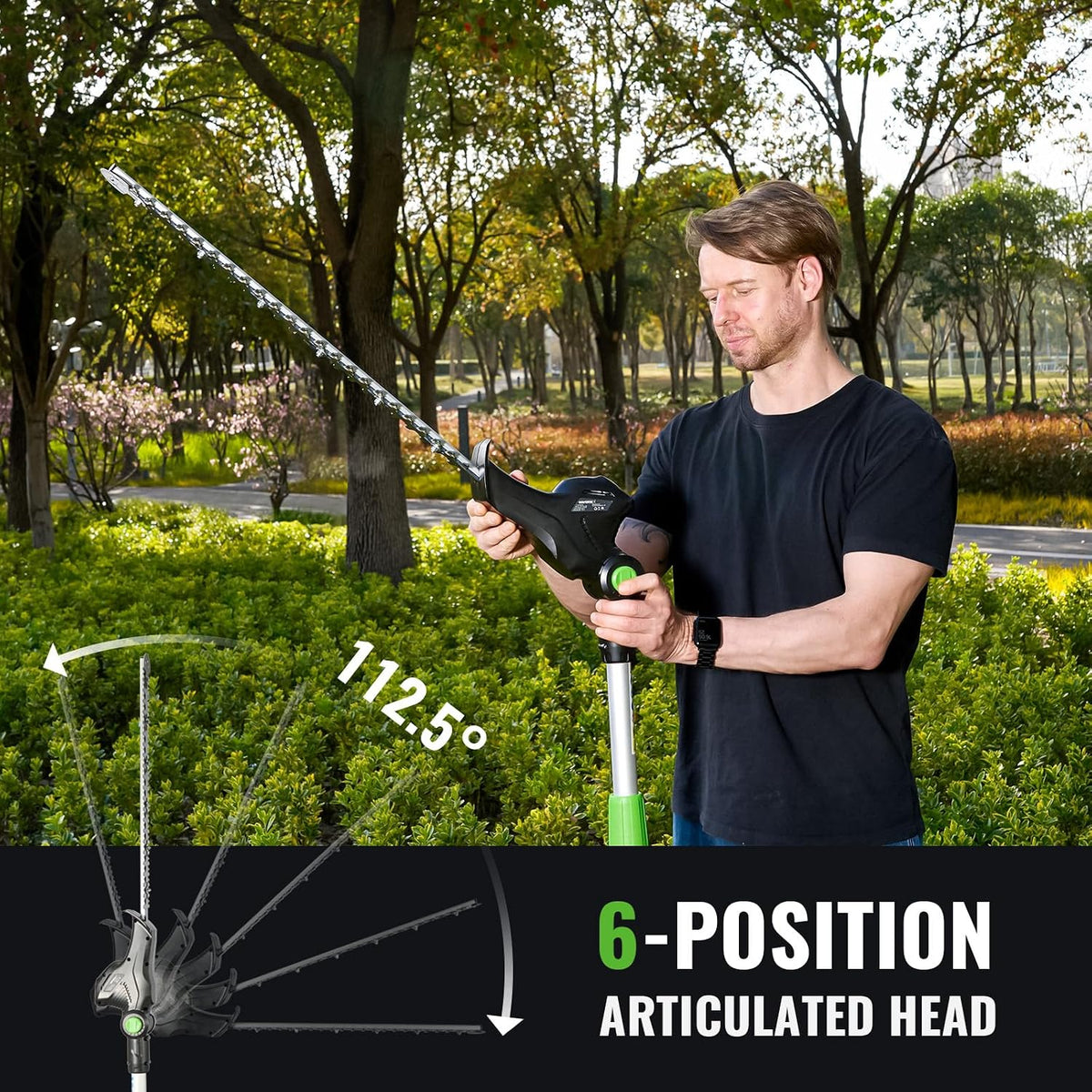Pole Hedge Trimmer Cordless 20V with Battery Powered 20-Inch Electric Hedge Trimmers 15-FT Reach with Extension Pole Multiple Angles for Shrubs Pruning Bush Trimmer