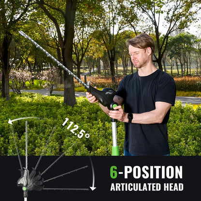 Pole Hedge Trimmer Cordless 20V with Battery Powered 20-Inch Electric Hedge Trimmers 15-FT Reach with Extension Pole Multiple Angles for Shrubs Pruning Bush Trimmer