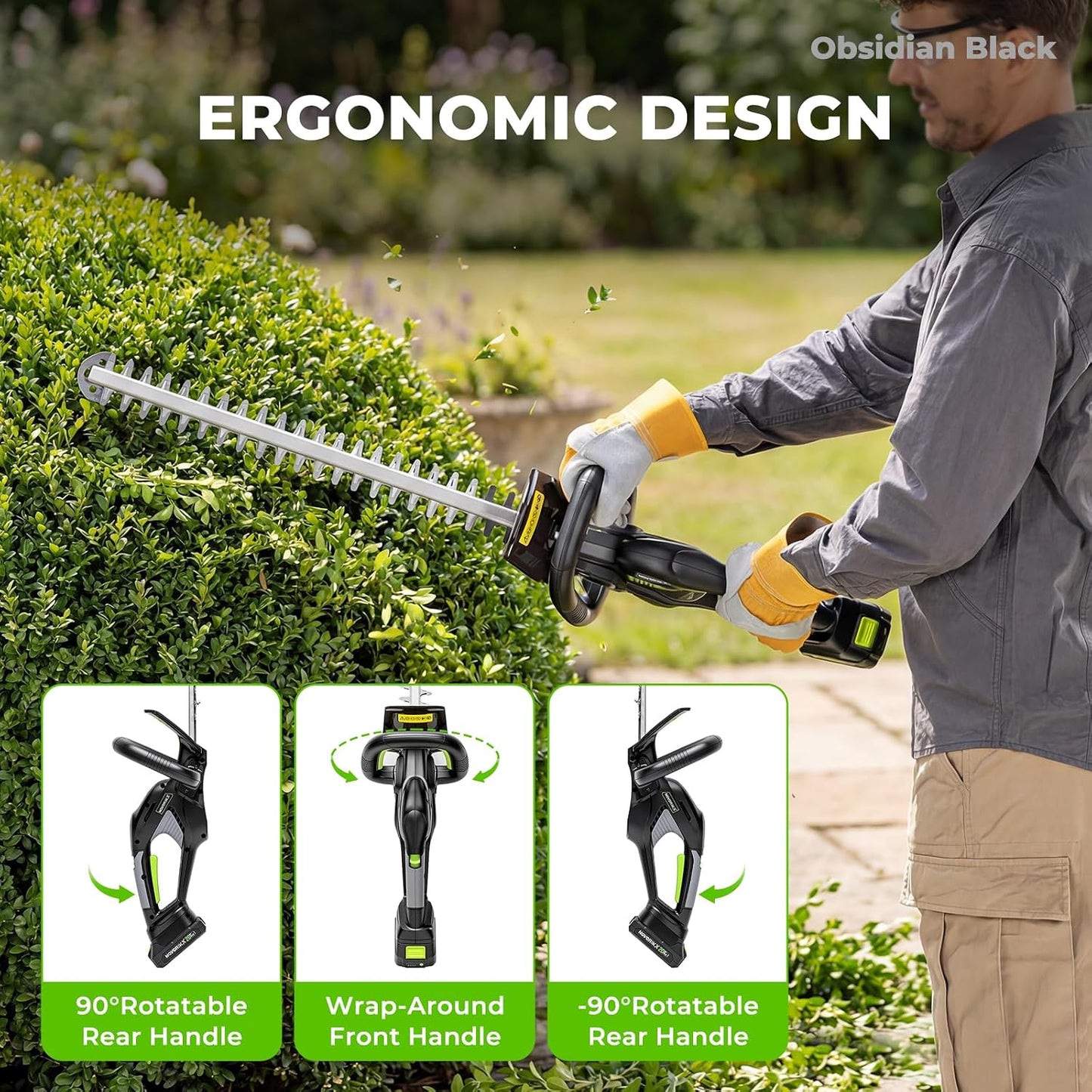 Pole Hedge Trimmer Cordless 20V with Battery Powered 20-Inch Electric Hedge Trimmers 15-FT Reach with Extension Pole Multiple Angles for Shrubs Pruning Bush Trimmer