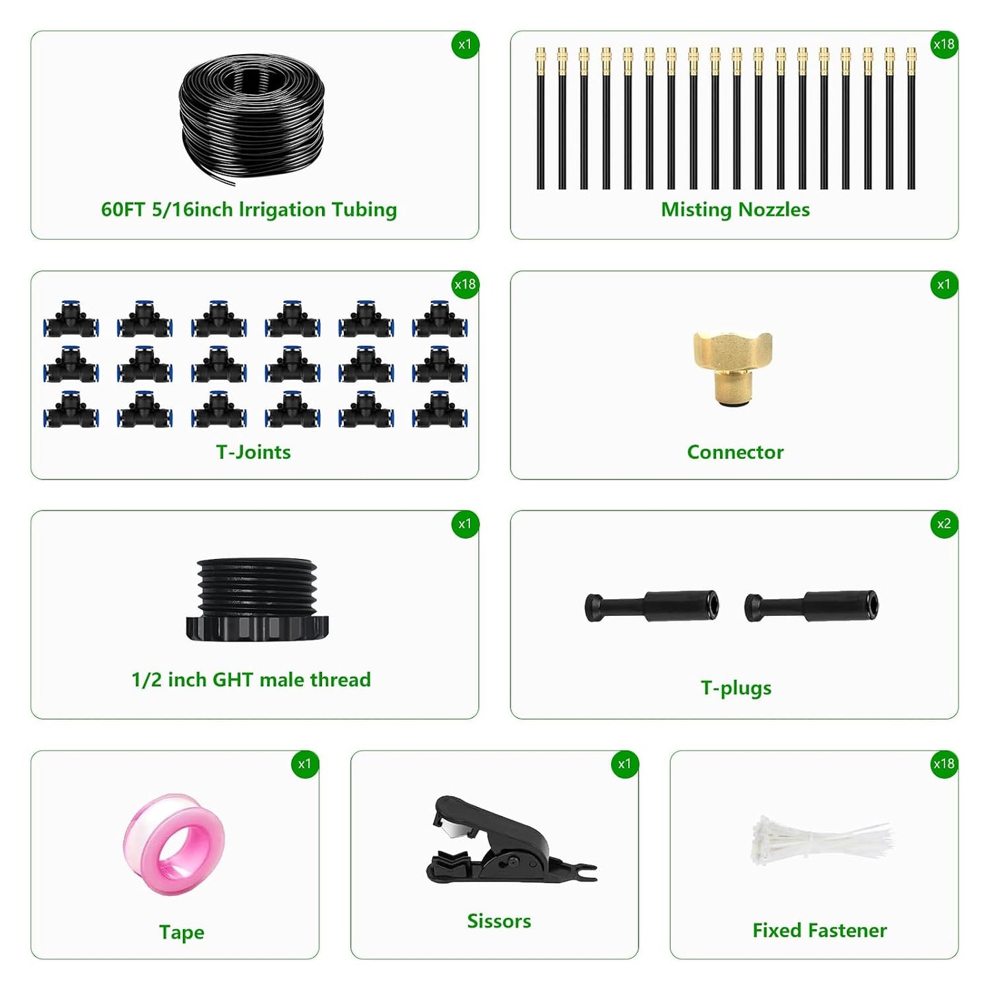 60FT Drip Irrigation System for Garden – Automatic Watering Kit with Solid Brass Metal Connectors, 360° Bendable Tubing &16 Adjustable Nozzles for Greenhouse, Lawn, Yard & Plants