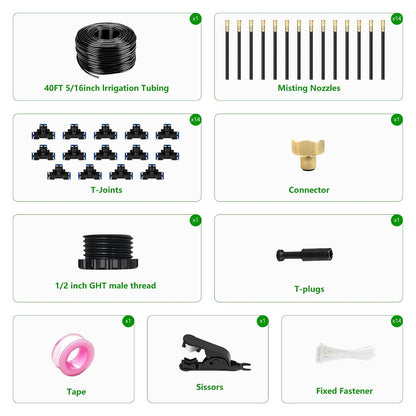 60FT Drip Irrigation System for Garden – Automatic Watering Kit with Solid Brass Metal Connectors, 360° Bendable Tubing &16 Adjustable Nozzles for Greenhouse, Lawn, Yard & Plants