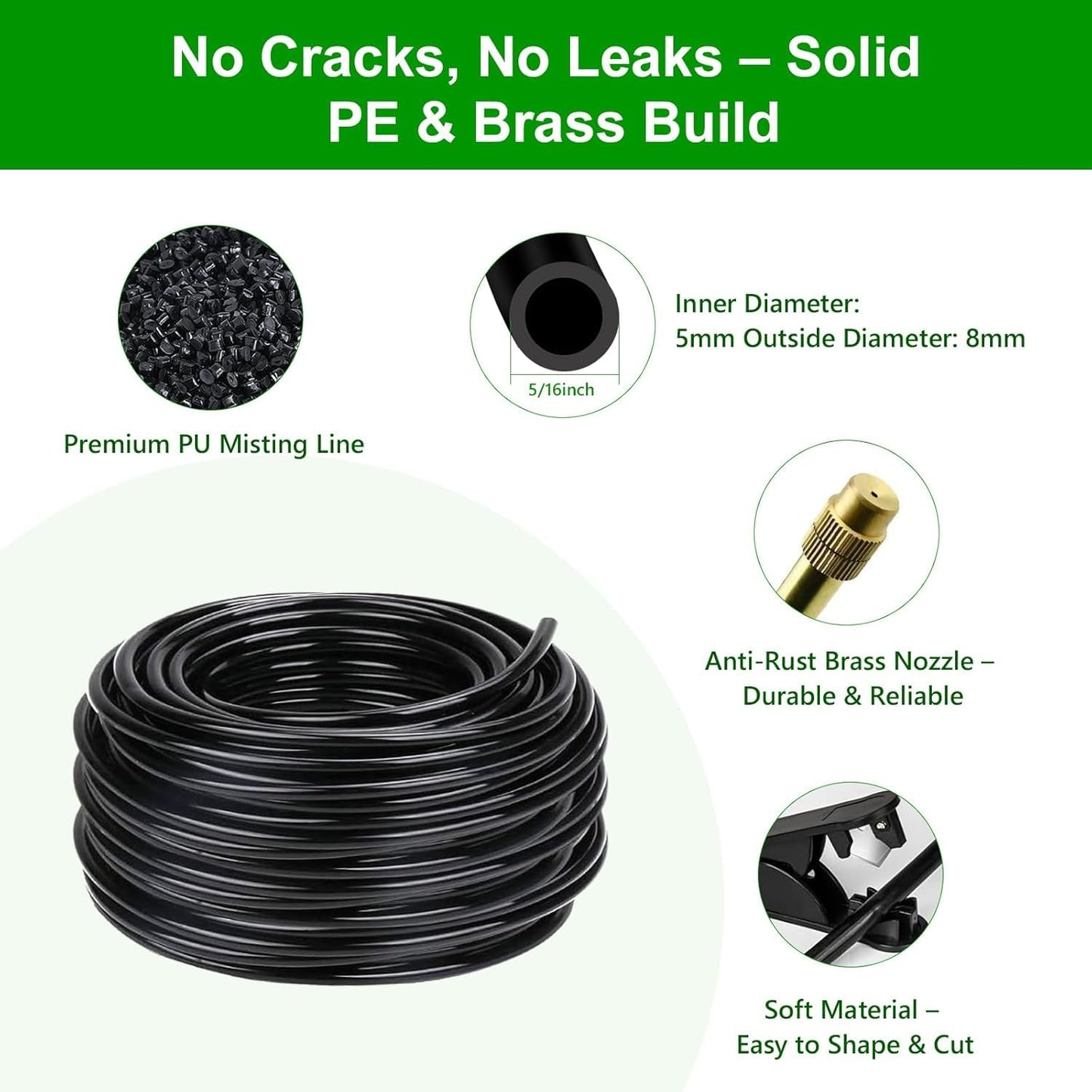60FT Drip Irrigation System for Garden – Automatic Watering Kit with Solid Brass Metal Connectors, 360° Bendable Tubing &16 Adjustable Nozzles for Greenhouse, Lawn, Yard & Plants