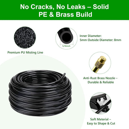60FT Drip Irrigation System for Garden – Automatic Watering Kit with Solid Brass Metal Connectors, 360° Bendable Tubing &16 Adjustable Nozzles for Greenhouse, Lawn, Yard & Plants