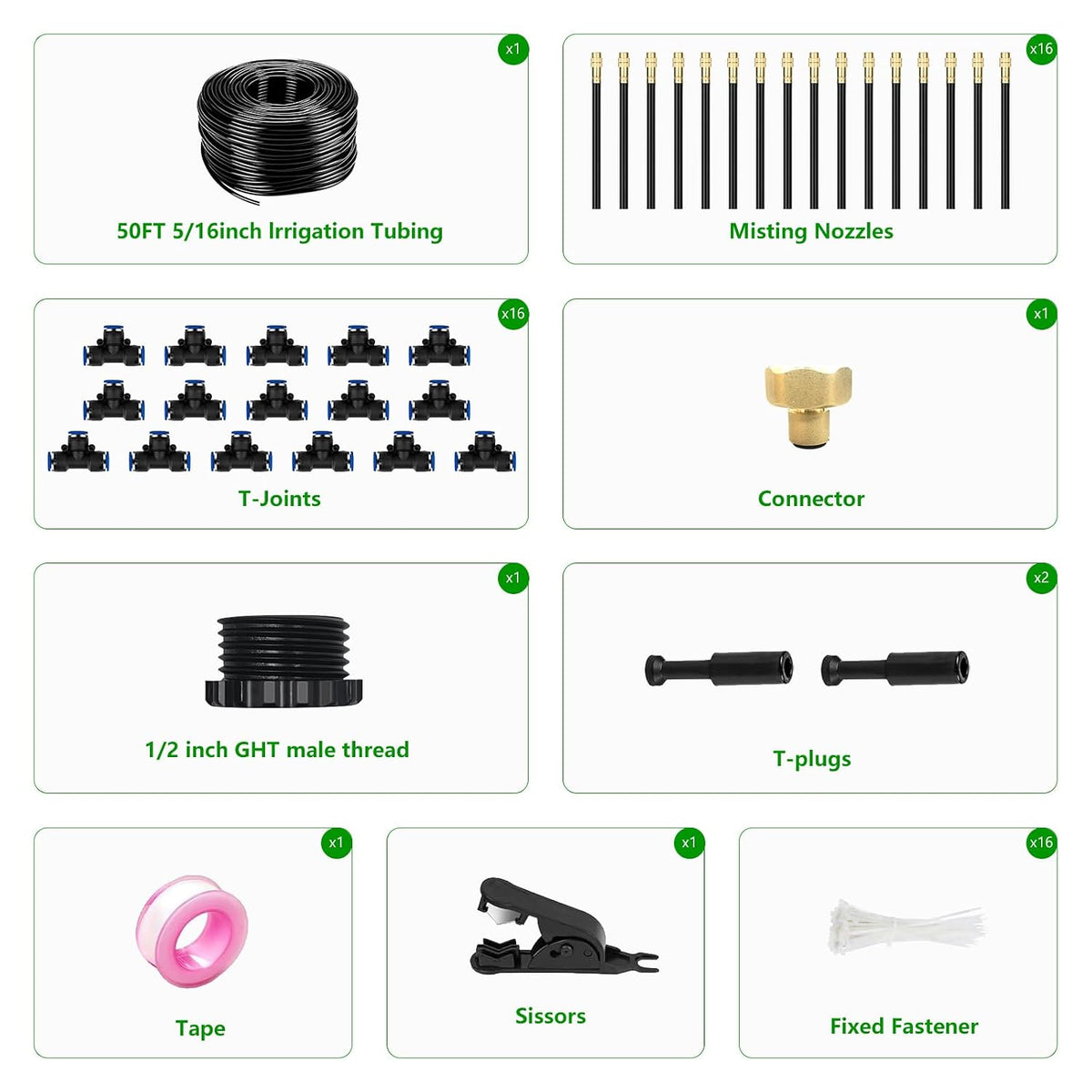 60FT Drip Irrigation System for Garden – Automatic Watering Kit with Solid Brass Metal Connectors, 360° Bendable Tubing &16 Adjustable Nozzles for Greenhouse, Lawn, Yard & Plants