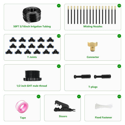 60FT Drip Irrigation System for Garden – Automatic Watering Kit with Solid Brass Metal Connectors, 360° Bendable Tubing &16 Adjustable Nozzles for Greenhouse, Lawn, Yard & Plants