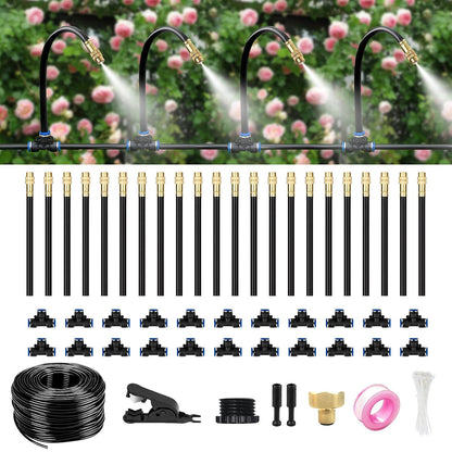 60FT Drip Irrigation System for Garden – Automatic Watering Kit with Solid Brass Metal Connectors, 360° Bendable Tubing &16 Adjustable Nozzles for Greenhouse, Lawn, Yard & Plants