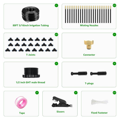 60FT Drip Irrigation System for Garden – Automatic Watering Kit with Solid Brass Metal Connectors, 360° Bendable Tubing &16 Adjustable Nozzles for Greenhouse, Lawn, Yard & Plants