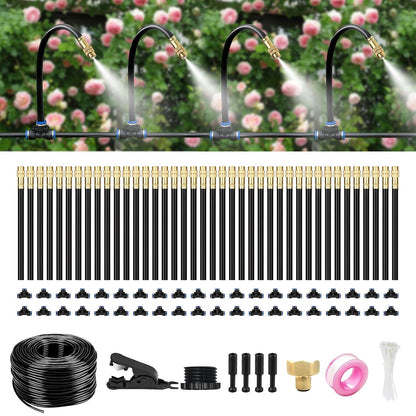 60FT Drip Irrigation System for Garden – Automatic Watering Kit with Solid Brass Metal Connectors, 360° Bendable Tubing &16 Adjustable Nozzles for Greenhouse, Lawn, Yard & Plants