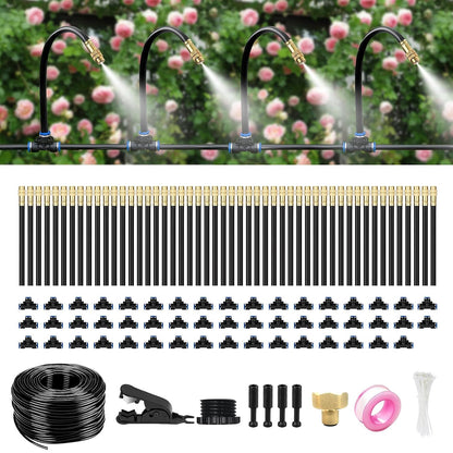 60FT Drip Irrigation System for Garden – Automatic Watering Kit with Solid Brass Metal Connectors, 360° Bendable Tubing &16 Adjustable Nozzles for Greenhouse, Lawn, Yard & Plants