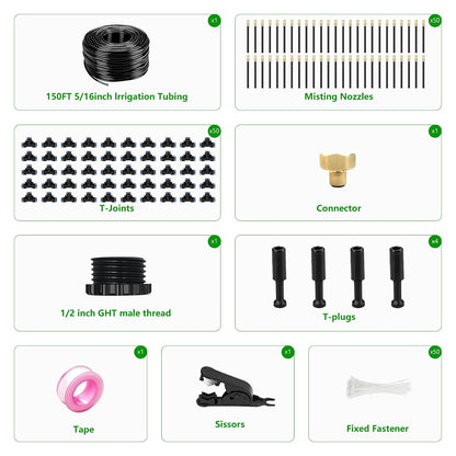 60FT Drip Irrigation System for Garden – Automatic Watering Kit with Solid Brass Metal Connectors, 360° Bendable Tubing &16 Adjustable Nozzles for Greenhouse, Lawn, Yard & Plants