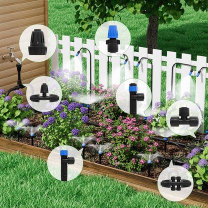 60FT Drip Irrigation System for Garden – Automatic Watering Kit with Solid Brass Metal Connectors, 360° Bendable Tubing &16 Adjustable Nozzles for Greenhouse, Lawn, Yard & Plants