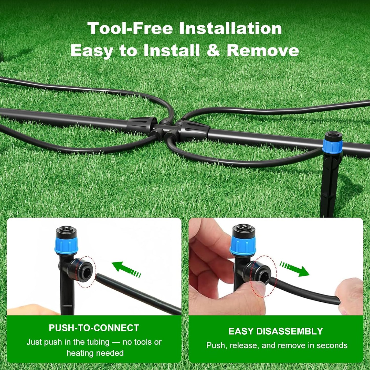 60FT Drip Irrigation System for Garden – Automatic Watering Kit with Solid Brass Metal Connectors, 360° Bendable Tubing &16 Adjustable Nozzles for Greenhouse, Lawn, Yard & Plants