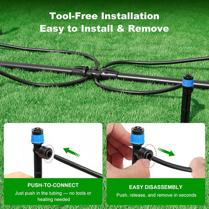 60FT Drip Irrigation System for Garden – Automatic Watering Kit with Solid Brass Metal Connectors, 360° Bendable Tubing &16 Adjustable Nozzles for Greenhouse, Lawn, Yard & Plants