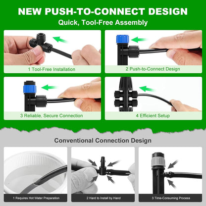 60FT Drip Irrigation System for Garden – Automatic Watering Kit with Solid Brass Metal Connectors, 360° Bendable Tubing &16 Adjustable Nozzles for Greenhouse, Lawn, Yard & Plants
