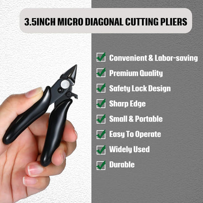 3 Packs 3. 5 Inch Wire Cutters Mini Soft Wire Snips Nippers Micro Cutter with Lock Flush Diagonal Cutting Pliers Small Flush Cut Pliers Jewelers Tools for Electronic(Black)