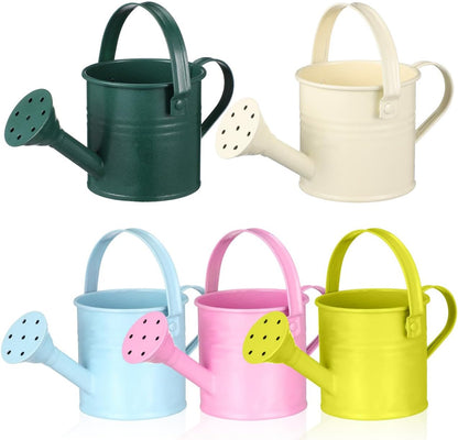 5 Pcs Kids Watering Can Bulk, Mini Metal Watering Can with Long Spout, Small Iron Watering Pots for Indoor Plants, Kids Gardening Tools (Random Color)