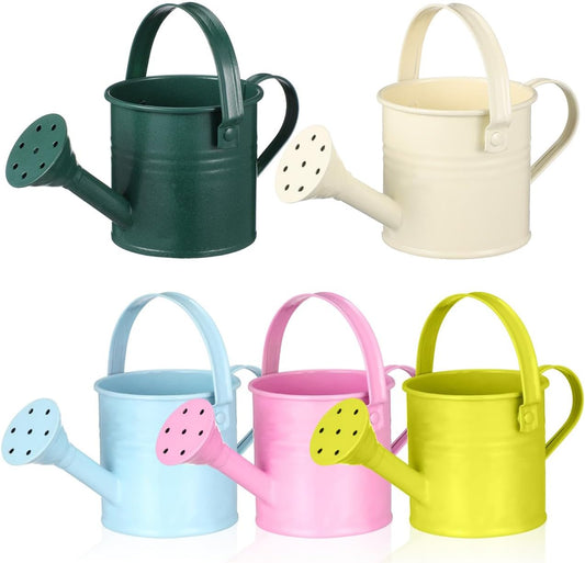 5 Pcs Kids Watering Can Bulk, Mini Metal Watering Can with Long Spout, Small Iron Watering Pots for Indoor Plants, Kids Gardening Tools (Random Color)