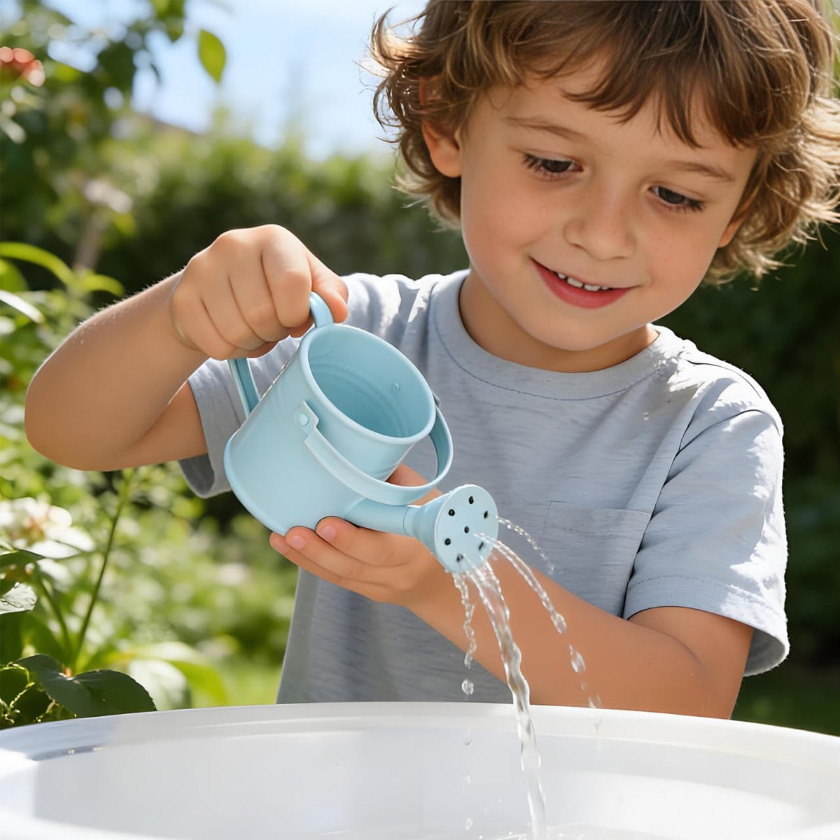 5 Pcs Kids Watering Can Bulk, Mini Metal Watering Can with Long Spout, Small Iron Watering Pots for Indoor Plants, Kids Gardening Tools (Random Color)