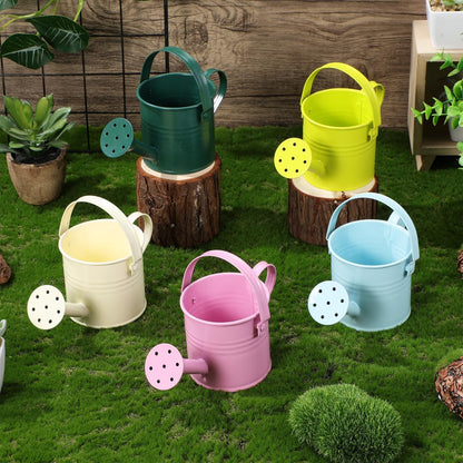 5 Pcs Kids Watering Can Bulk, Mini Metal Watering Can with Long Spout, Small Iron Watering Pots for Indoor Plants, Kids Gardening Tools (Random Color)