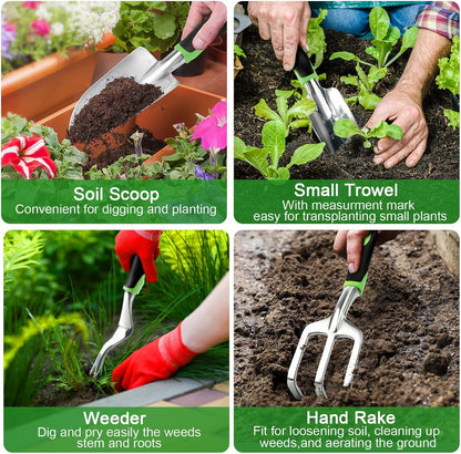 Garden Tools Set, 8 Piece Gardening Tools Set with Non Slip Ergonomic Handle, Heavy Duty Garden Tool Set with Storage Bag, Gardening Kit for Women, Garden Hand Tools Gift for Women and Men, Orange