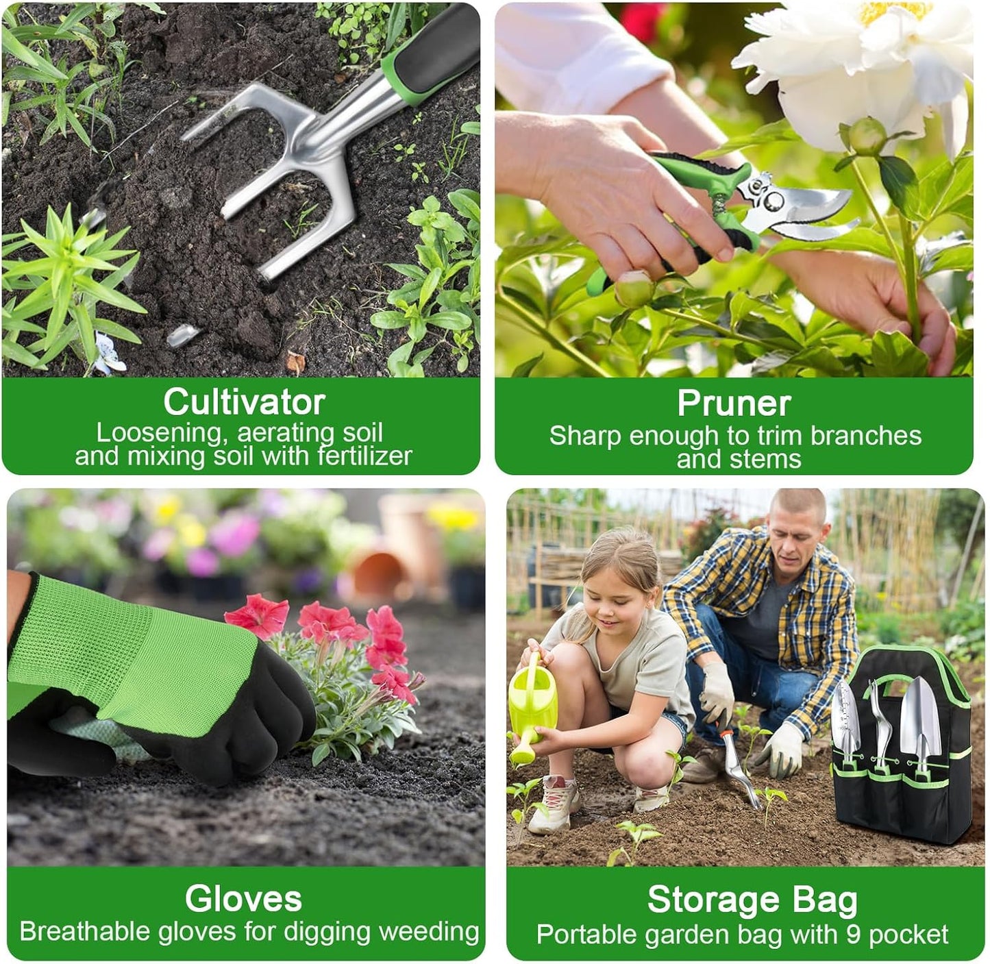 Garden Tools Set, 8 Piece Gardening Tools Set with Non Slip Ergonomic Handle, Heavy Duty Garden Tool Set with Storage Bag, Gardening Kit for Women, Garden Hand Tools Gift for Women and Men, Orange