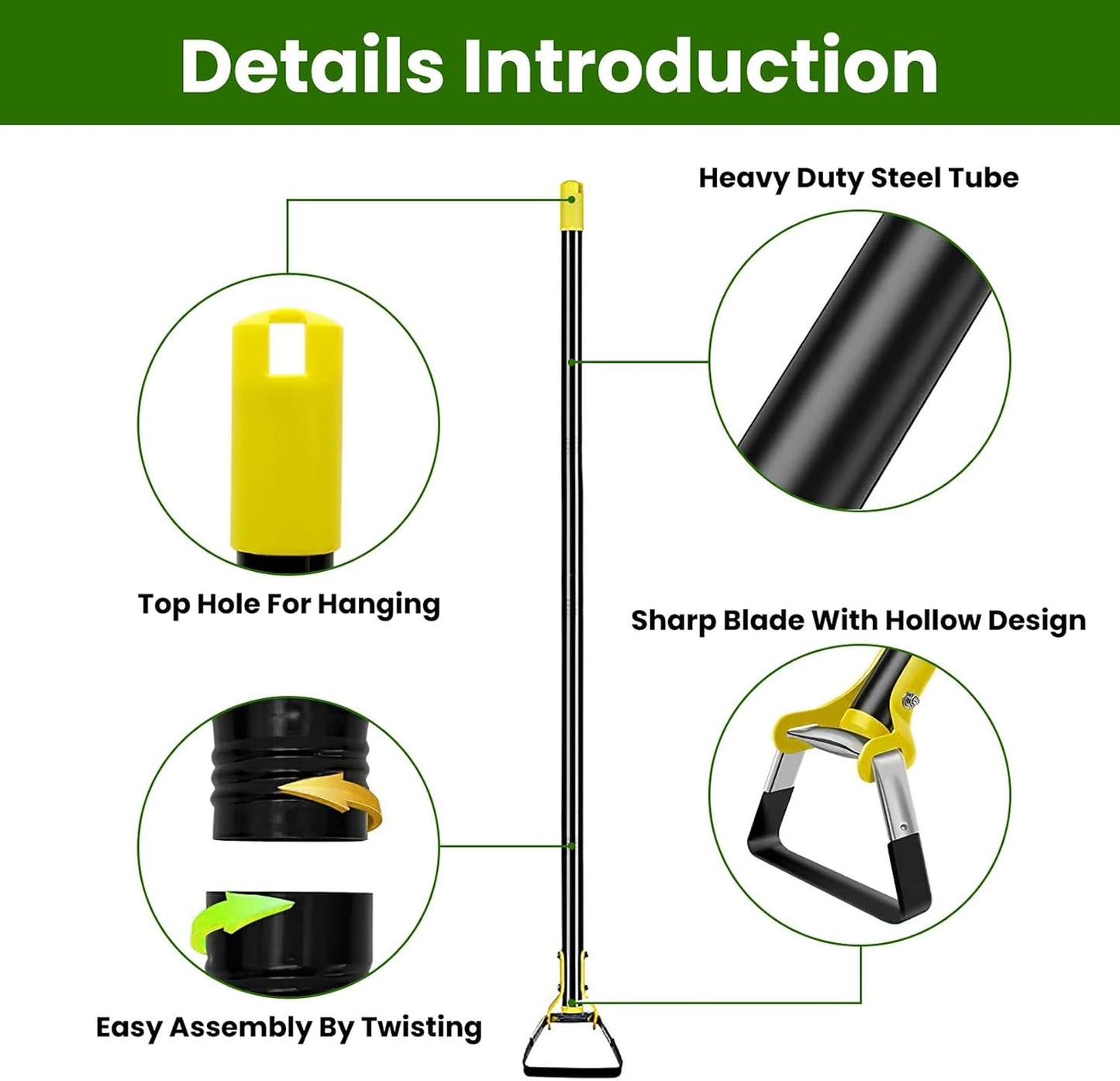 Hoe Garden Tool, Heavy-Duty Adjustable Garden Hoe, Long Handle Loop Stirrup Hula Hoe, Upgraded Scuffle Garden for Weeding and Loosening Soil (31-46 Inch)