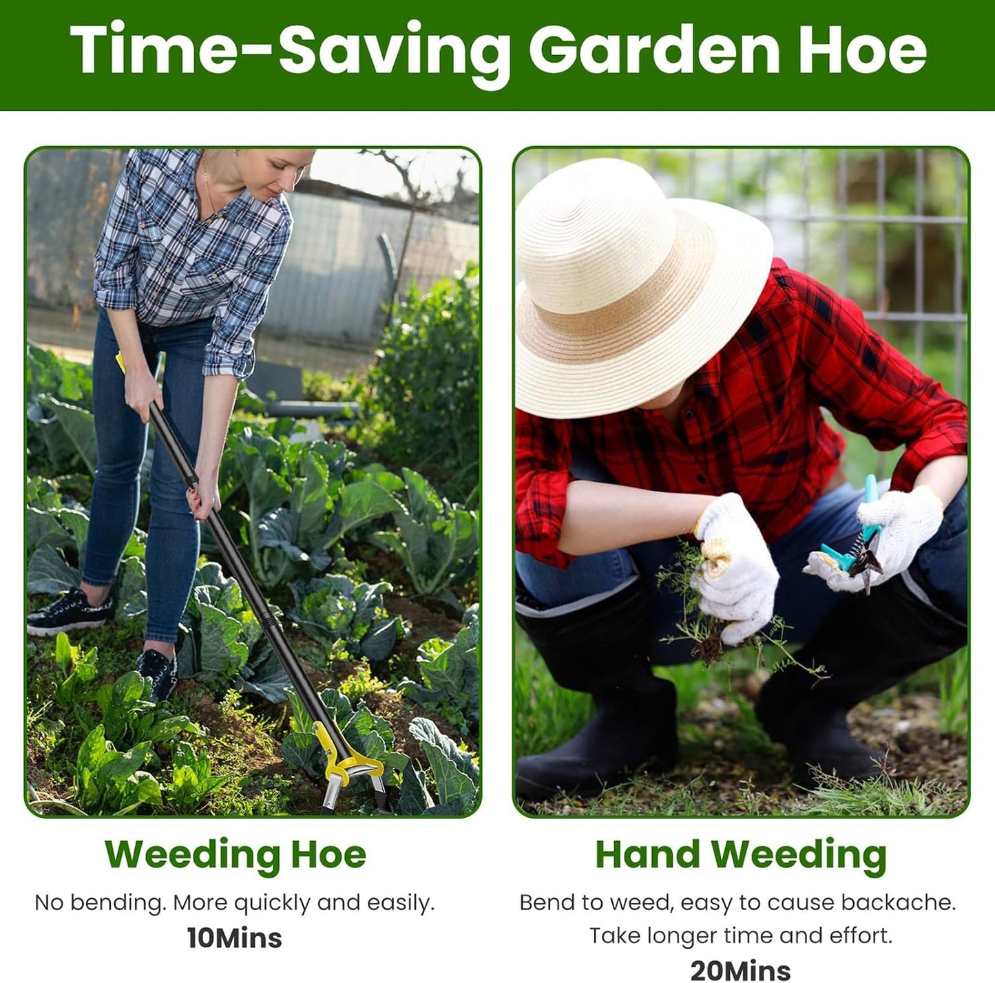 Hoe Garden Tool, Heavy-Duty Adjustable Garden Hoe, Long Handle Loop Stirrup Hula Hoe, Upgraded Scuffle Garden for Weeding and Loosening Soil (31-46 Inch)