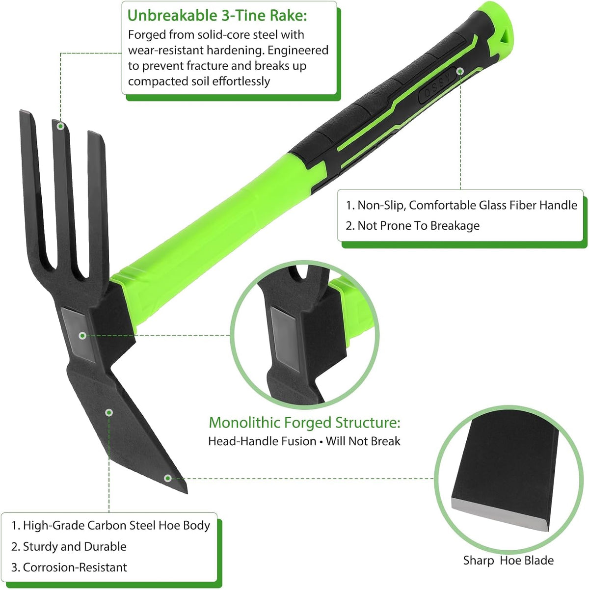 2pcs Garden Tools Comfortable Handle Hoes for Garden Work Carbon Steel Outdoor Tools