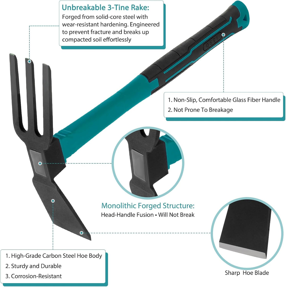 2pcs Garden Tools Comfortable Handle Hoes for Garden Work Carbon Steel Outdoor Tools