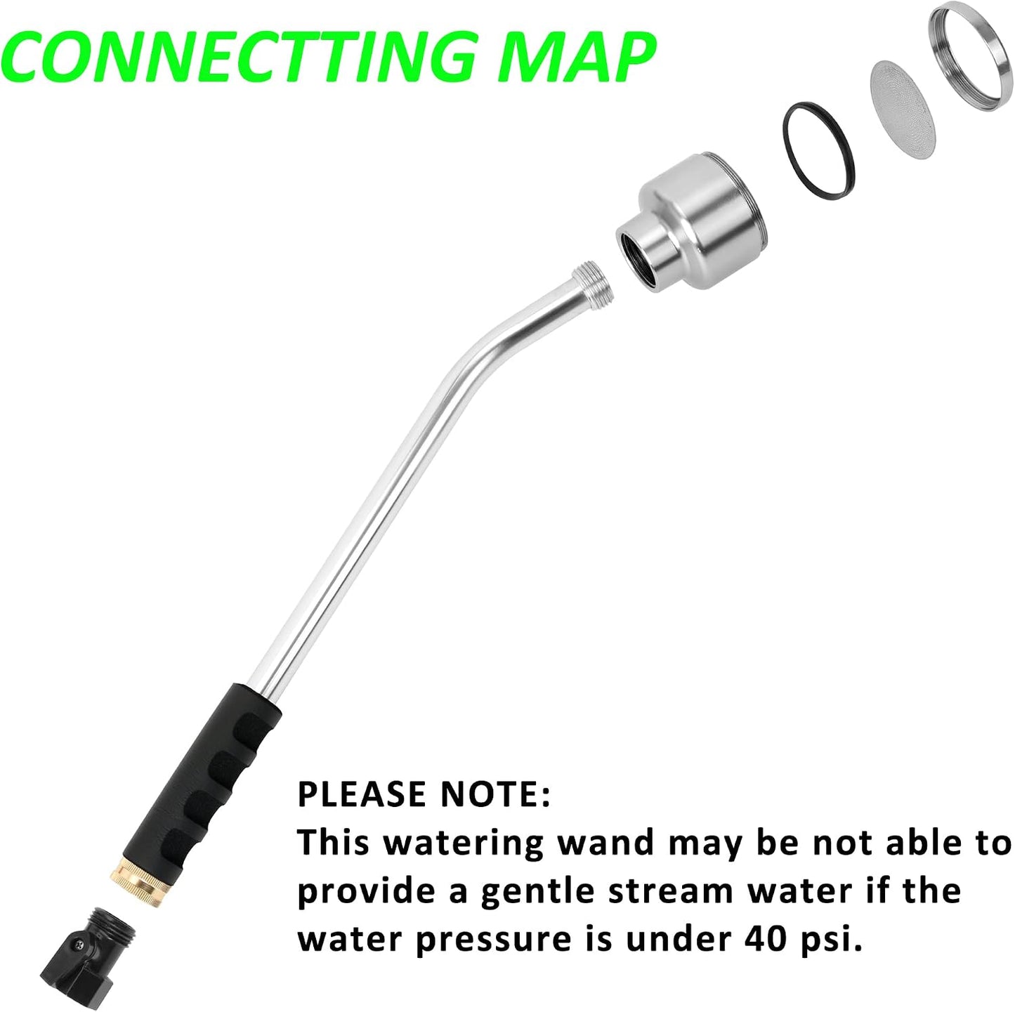 Soft Rain Watering Wand with Shut Off Valve, Gentle Watering Wand