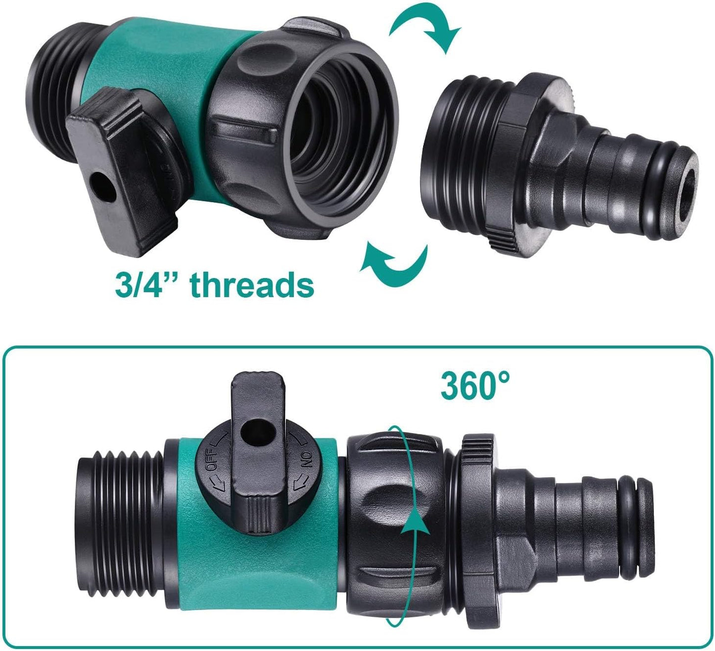 6 Pcs Garden Hose Shut off Valve, 3/4 Inch Plastic Valve,Green