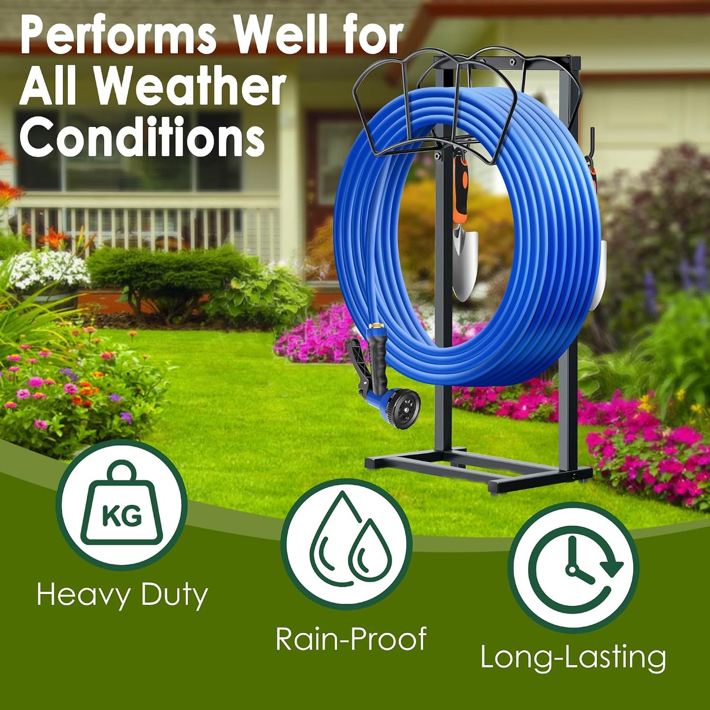 Garden Hose Holder, Heavy Duty Water Hose Holders, Sturdy Metal Hose Stand, Hose Organizer, Water Hose Hanger Rack, Hose Reel Storage Stake hold 150Ft Water Hoses, for Patio, Lawn, Garden