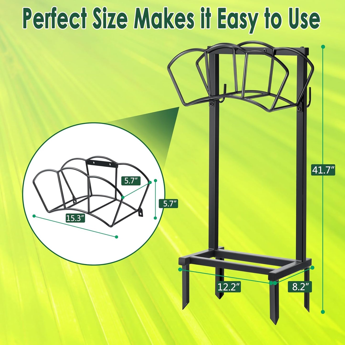 Garden Hose Holder, Heavy Duty Water Hose Holders, Sturdy Metal Hose Stand, Hose Organizer, Water Hose Hanger Rack, Hose Reel Storage Stake hold 150Ft Water Hoses, for Patio, Lawn, Garden