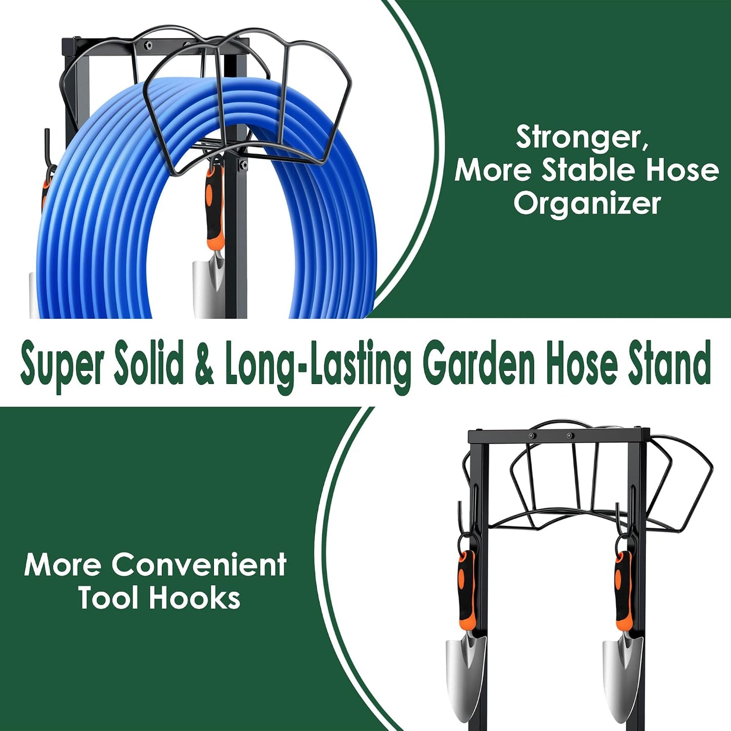 Garden Hose Holder, Heavy Duty Water Hose Holders, Sturdy Metal Hose Stand, Hose Organizer, Water Hose Hanger Rack, Hose Reel Storage Stake hold 150Ft Water Hoses, for Patio, Lawn, Garden