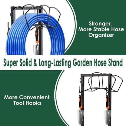 Garden Hose Holder, Heavy Duty Water Hose Holders, Sturdy Metal Hose Stand, Hose Organizer, Water Hose Hanger Rack, Hose Reel Storage Stake hold 150Ft Water Hoses, for Patio, Lawn, Garden