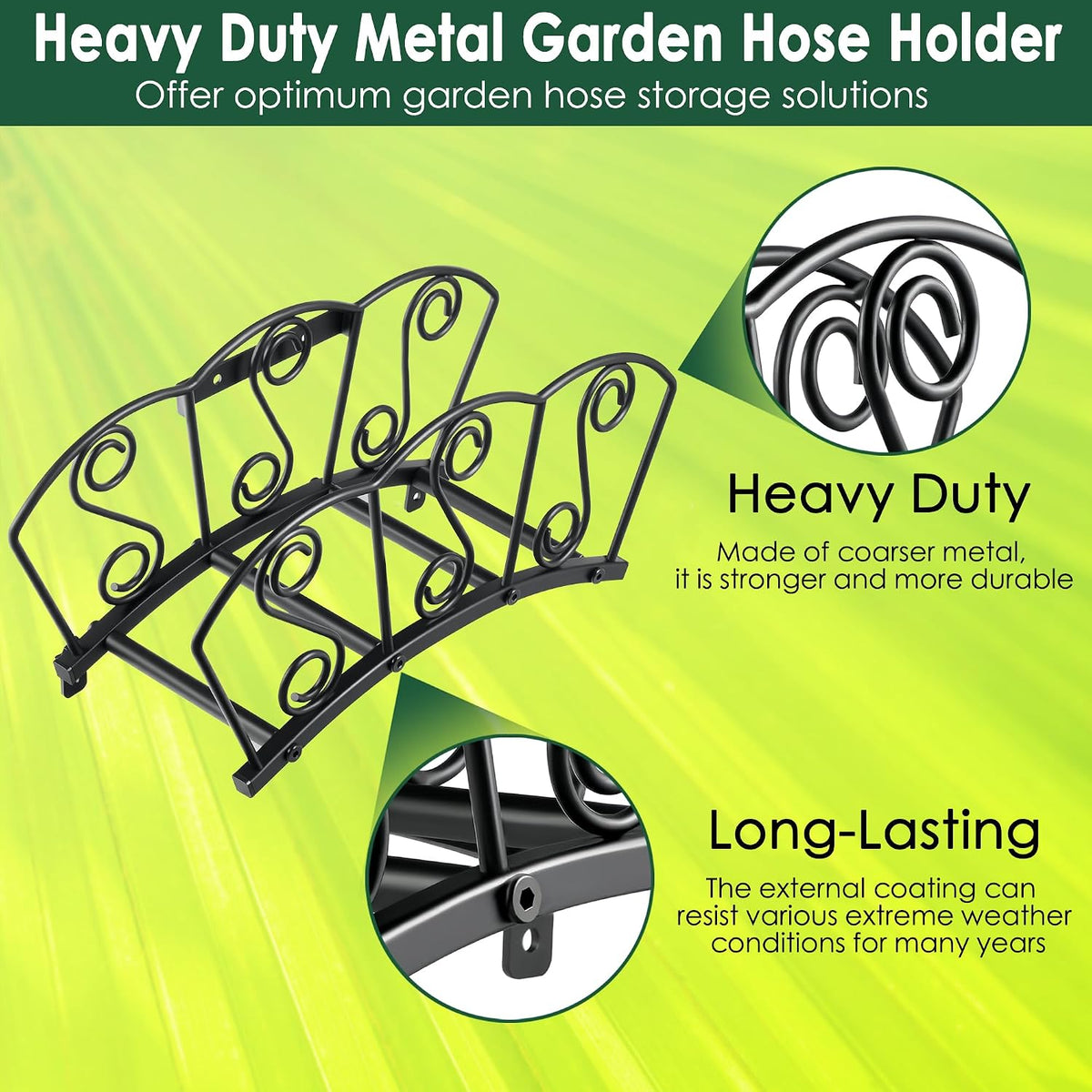 Garden Hose Holder, Heavy Duty Water Hose Holders, Sturdy Metal Hose Stand, Hose Organizer, Water Hose Hanger Rack, Hose Reel Storage Stake hold 150Ft Water Hoses, for Patio, Lawn, Garden