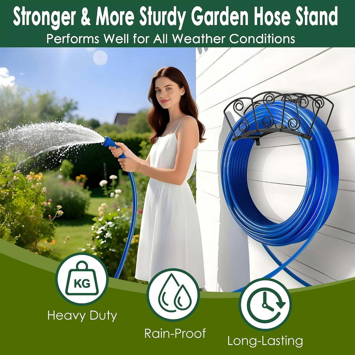 Garden Hose Holder, Heavy Duty Water Hose Holders, Sturdy Metal Hose Stand, Hose Organizer, Water Hose Hanger Rack, Hose Reel Storage Stake hold 150Ft Water Hoses, for Patio, Lawn, Garden
