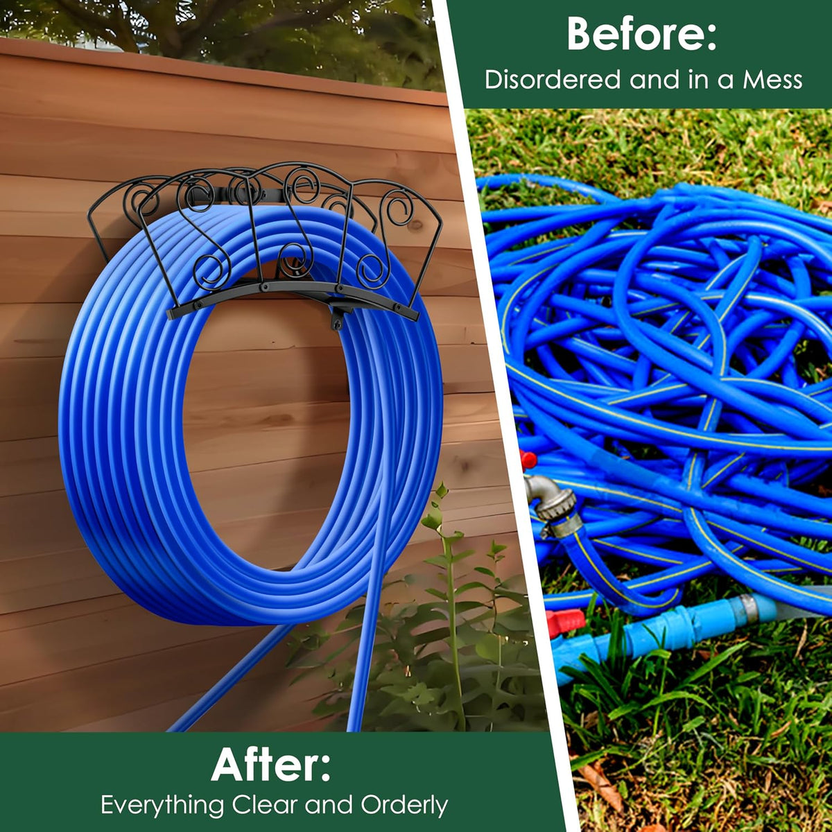 Garden Hose Holder, Heavy Duty Water Hose Holders, Sturdy Metal Hose Stand, Hose Organizer, Water Hose Hanger Rack, Hose Reel Storage Stake hold 150Ft Water Hoses, for Patio, Lawn, Garden