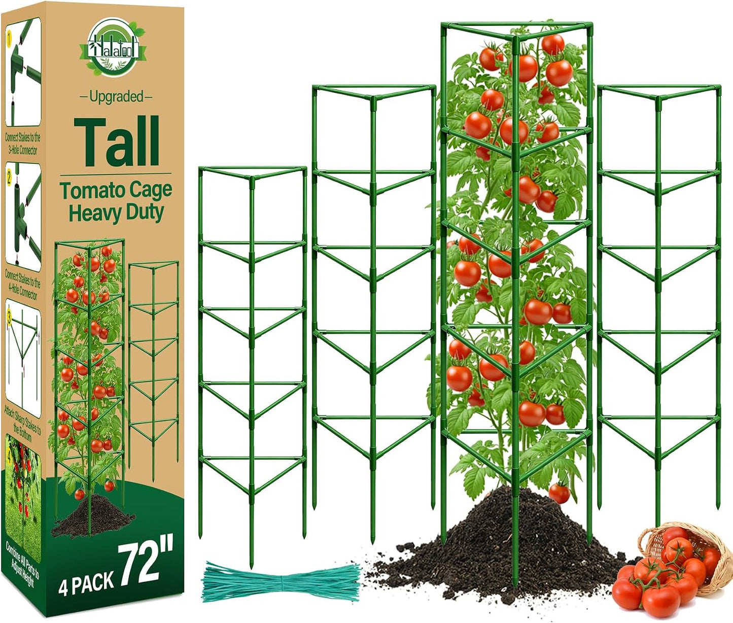 4 Pack 72" Tall Tomato Cages for Garden, Large Tomato Trellis