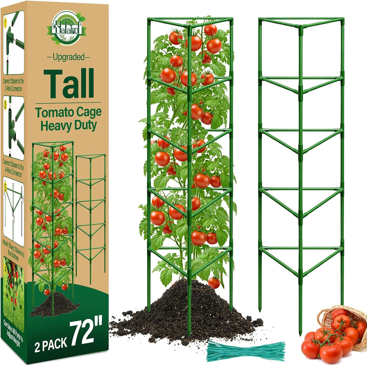 4 Pack 72" Tall Tomato Cages for Garden, Large Tomato Trellis
