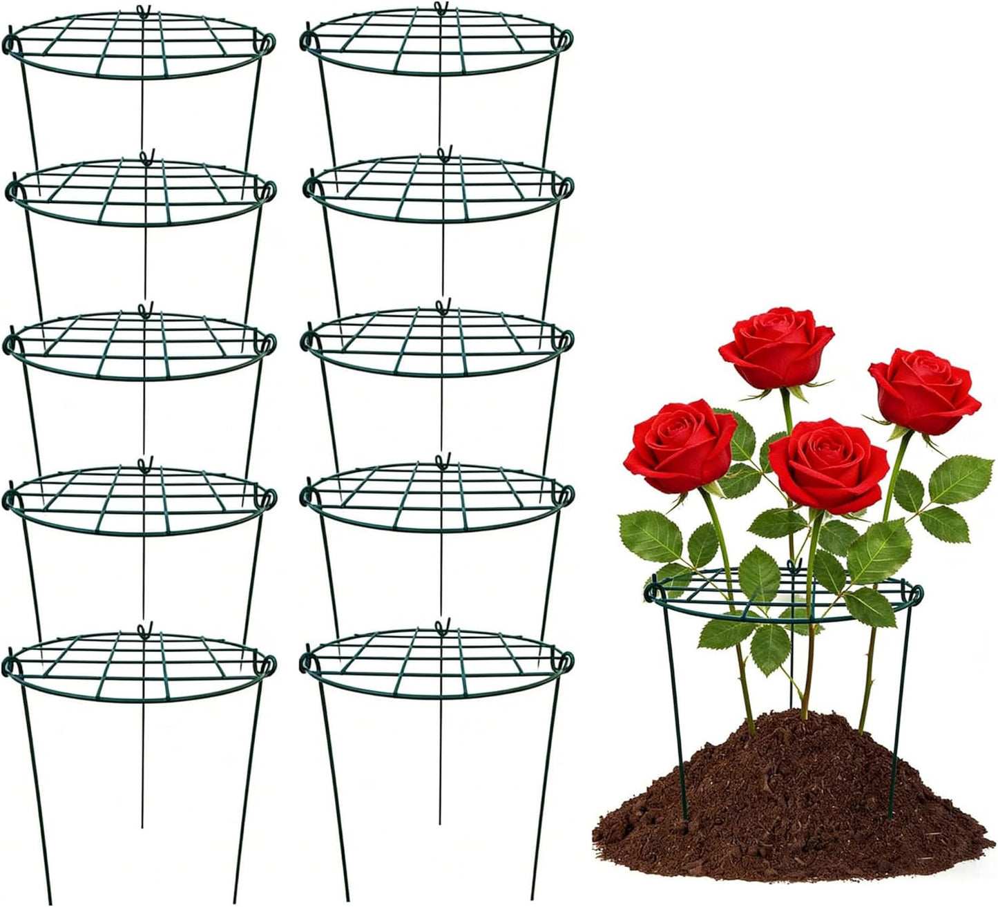 5 Pack 20 x 30 inch Poeny Cage Grow Through Grid Plant Brace Flower Support Rings, Round Metal Plant Stakes Rings, Strong Large Garden Supports for Flowers, Peonies, Rose, Lily