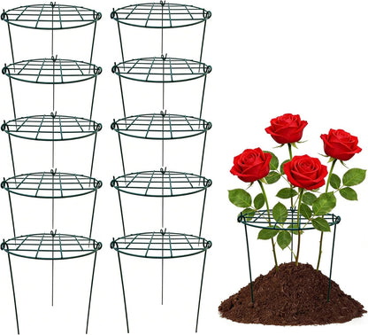 5 Pack 20 x 30 inch Poeny Cage Grow Through Grid Plant Brace Flower Support Rings, Round Metal Plant Stakes Rings, Strong Large Garden Supports for Flowers, Peonies, Rose, Lily