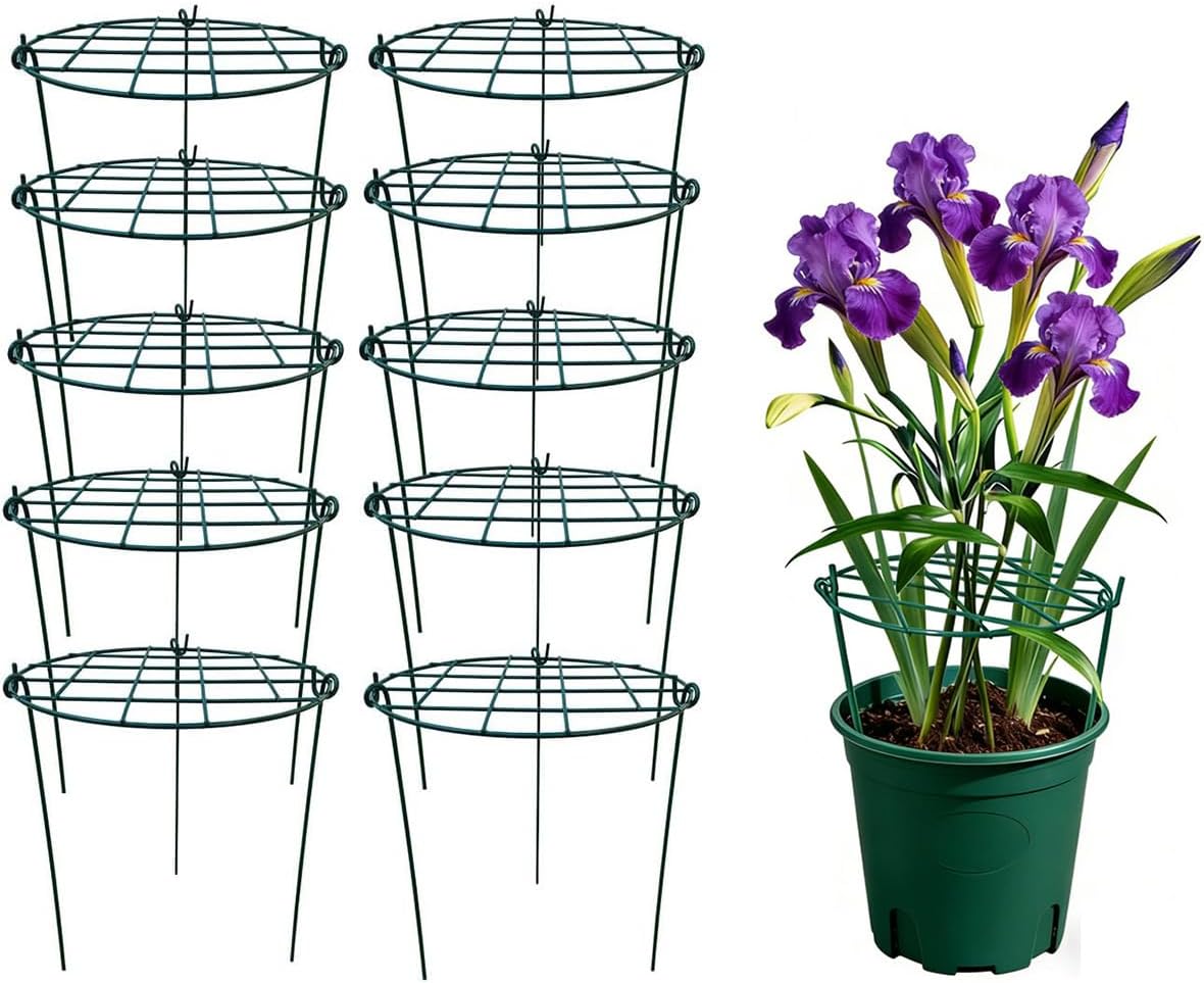 5 Pack 20 x 30 inch Poeny Cage Grow Through Grid Plant Brace Flower Support Rings, Round Metal Plant Stakes Rings, Strong Large Garden Supports for Flowers, Peonies, Rose, Lily