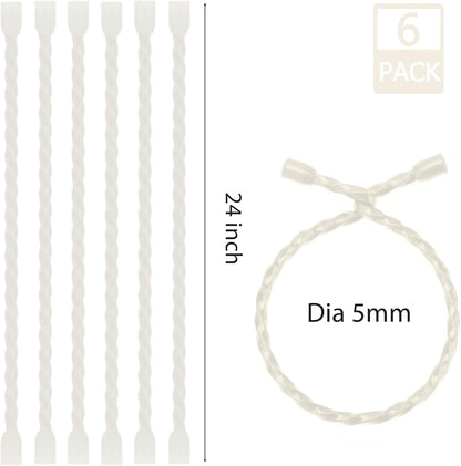 6 PCS 24-Inch Silicone Cable Ties Dia 5mm - Reusable Rubber Twist Ties Bendable Cable Ties for Bundling and Holding, All Purpose Steel-Core Cord Tie for Indoor and Outdoor (White)