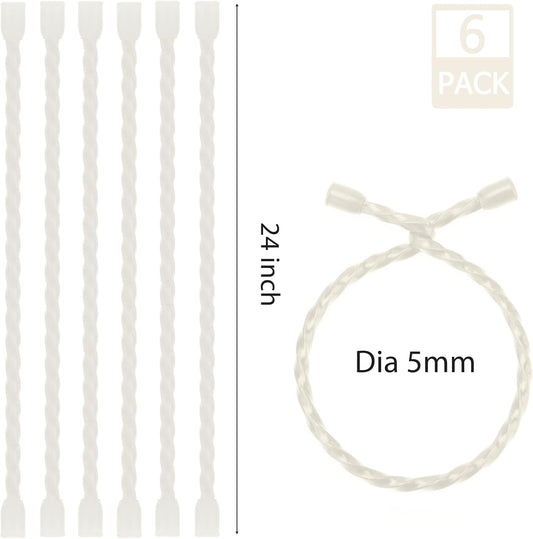 6 PCS 24-Inch Silicone Cable Ties Dia 5mm - Reusable Rubber Twist Ties Bendable Cable Ties for Bundling and Holding, All Purpose Steel-Core Cord Tie for Indoor and Outdoor (White)