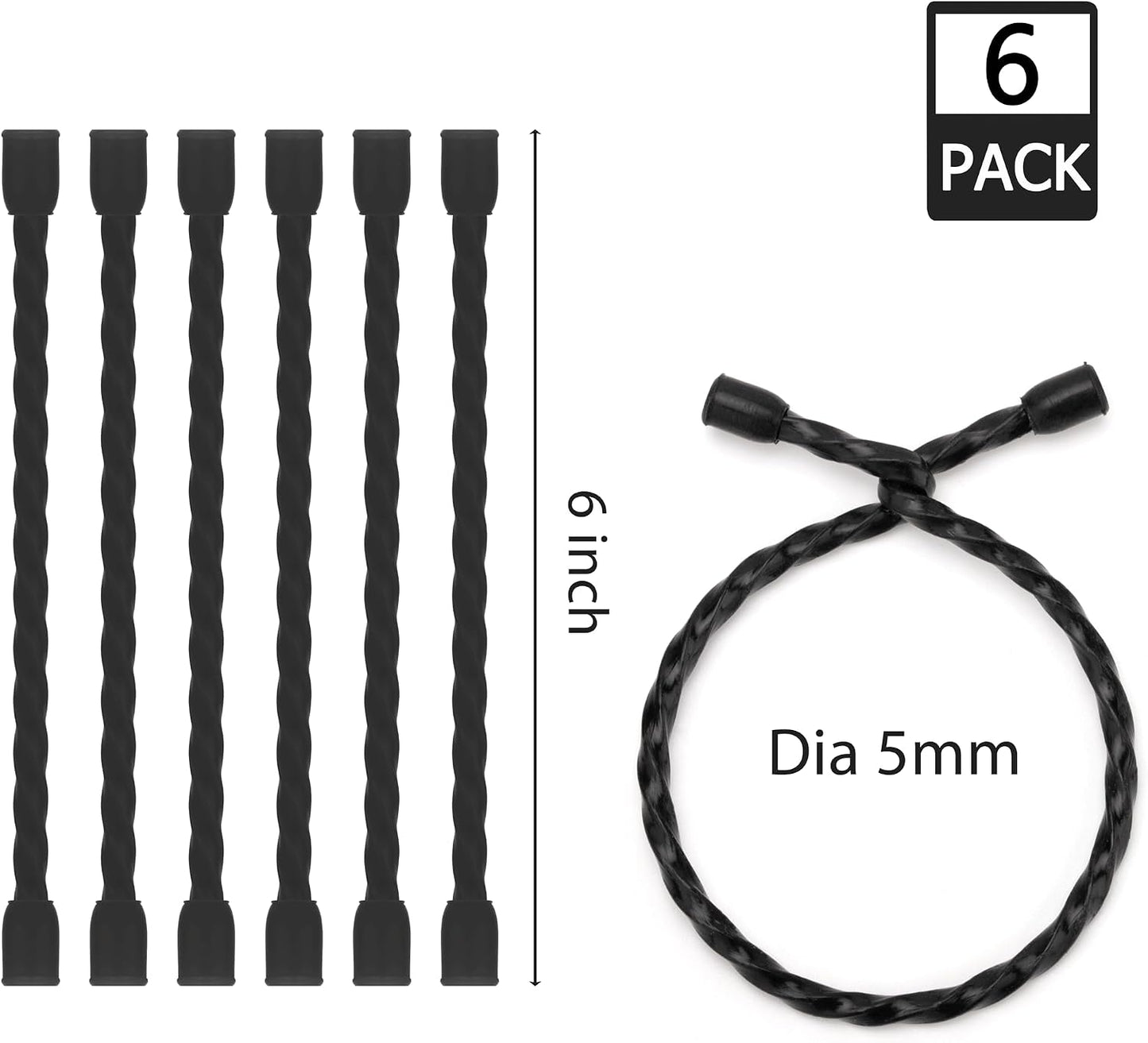 6 PCS 24-Inch Silicone Cable Ties Dia 5mm - Reusable Rubber Twist Ties Bendable Cable Ties for Bundling and Holding, All Purpose Steel-Core Cord Tie for Indoor and Outdoor (White)