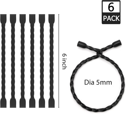 6 PCS 24-Inch Silicone Cable Ties Dia 5mm - Reusable Rubber Twist Ties Bendable Cable Ties for Bundling and Holding, All Purpose Steel-Core Cord Tie for Indoor and Outdoor (White)