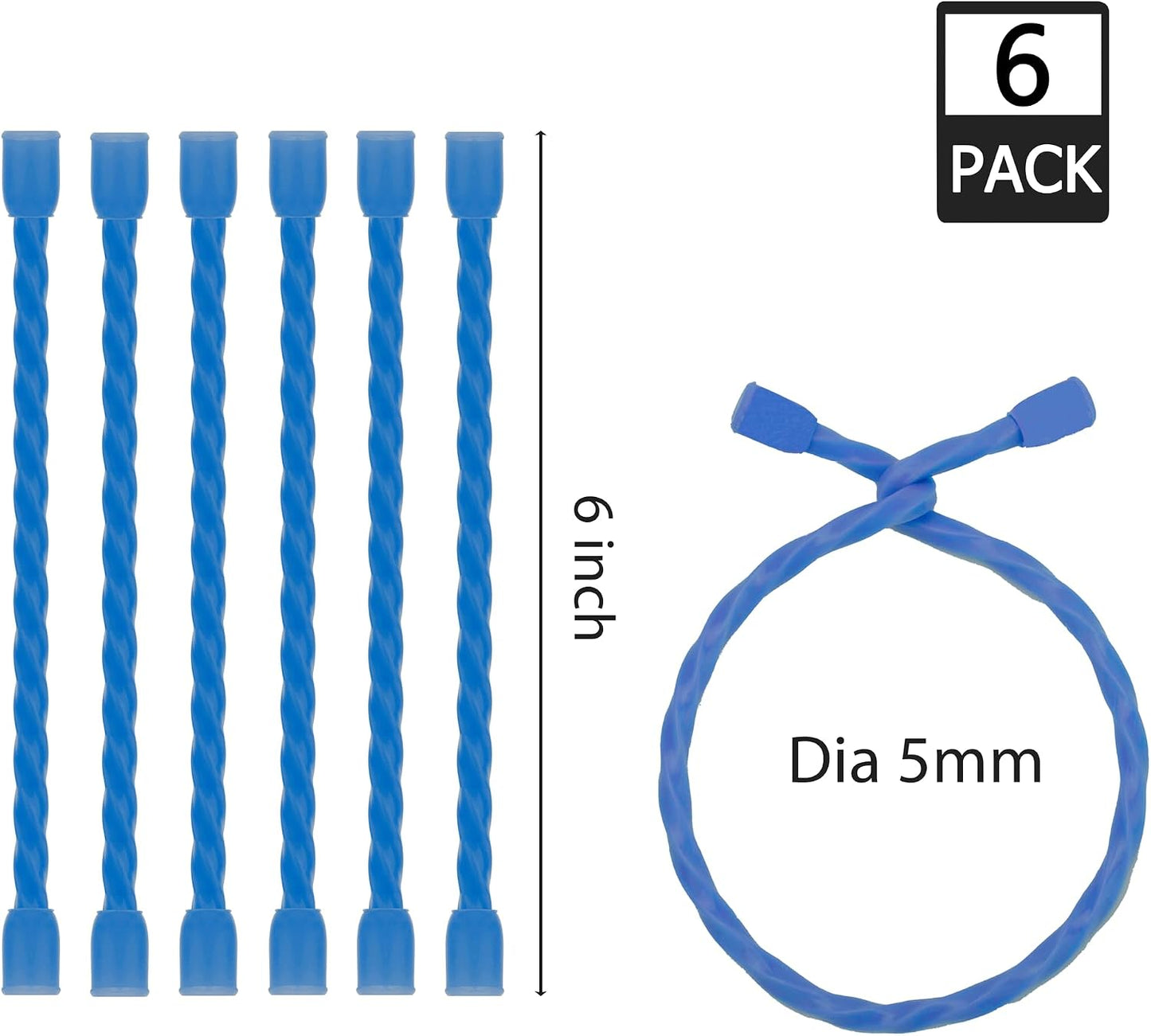 6 PCS 24-Inch Silicone Cable Ties Dia 5mm - Reusable Rubber Twist Ties Bendable Cable Ties for Bundling and Holding, All Purpose Steel-Core Cord Tie for Indoor and Outdoor (White)