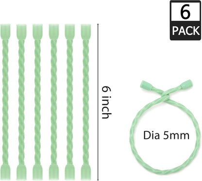 6 PCS 24-Inch Silicone Cable Ties Dia 5mm - Reusable Rubber Twist Ties Bendable Cable Ties for Bundling and Holding, All Purpose Steel-Core Cord Tie for Indoor and Outdoor (White)