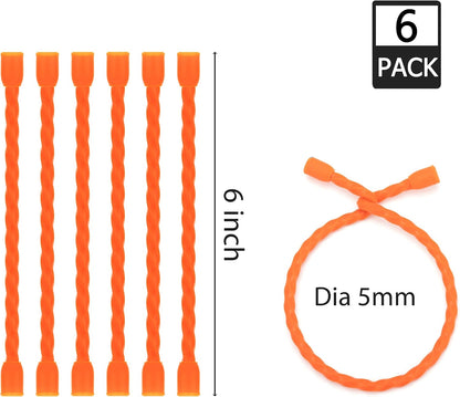 6 PCS 24-Inch Silicone Cable Ties Dia 5mm - Reusable Rubber Twist Ties Bendable Cable Ties for Bundling and Holding, All Purpose Steel-Core Cord Tie for Indoor and Outdoor (White)